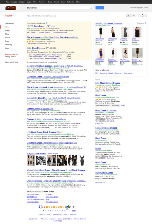 Google SERP for Black Dress 092712