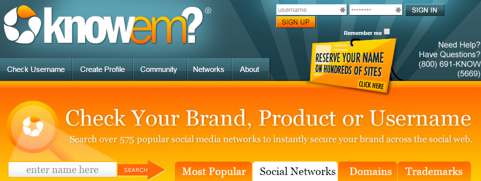 knowem for social media accounts