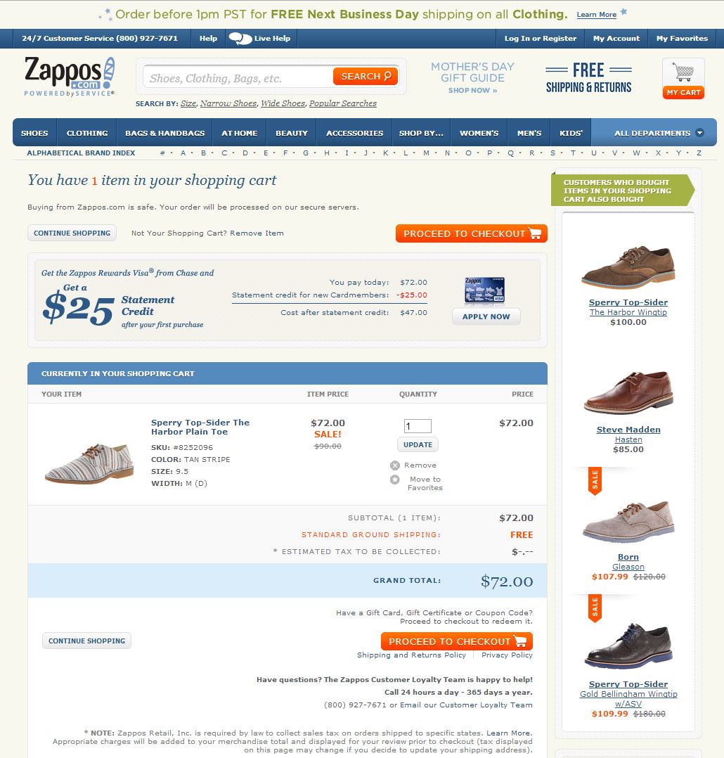 zappos checkout page